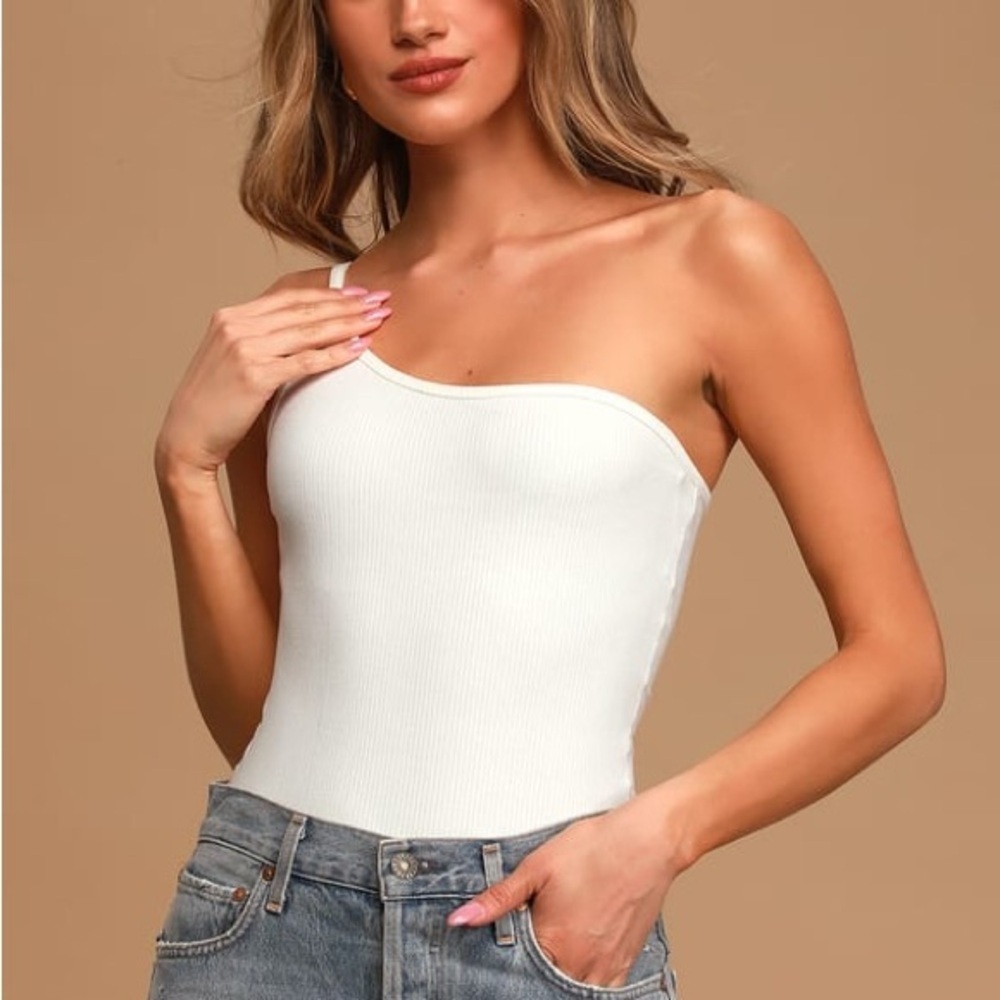 Lulus Too Legit White Ribbed One-Shoulder Bodysuit S